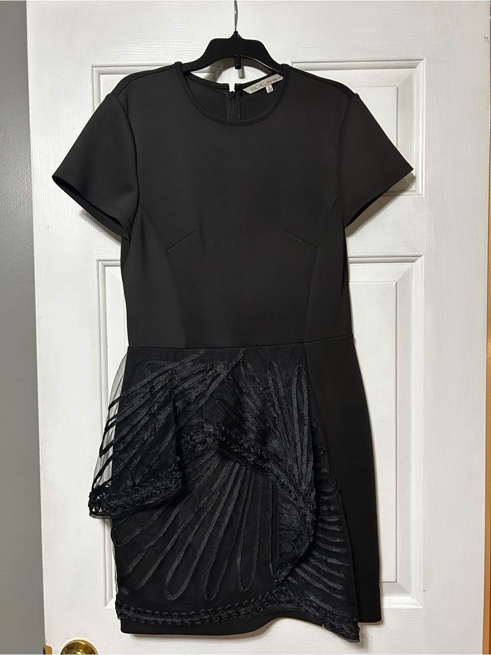 RACHEL Rachel Roy Black Short Sleeve Mini Dress with Draped Lace Panel